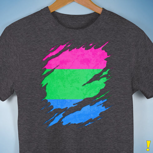 Polysexual Pride Flag Ripped Reveal Premium Unisex T-Shirt - Dark Grey Heather